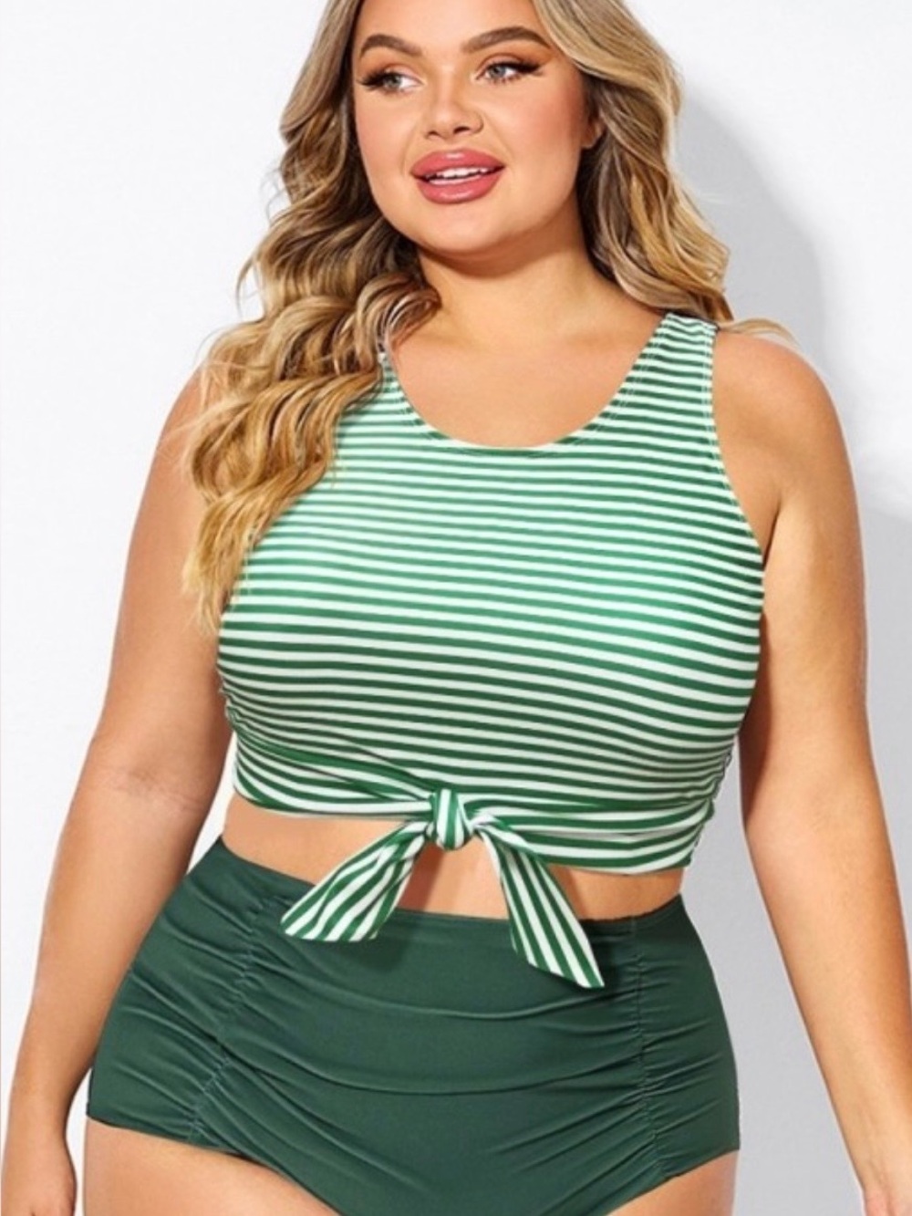 Bikini Top Only Striped Green Tank Top - NWOT